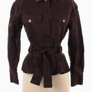 NWOT XS Linen Aviator Banana Republic Chocolate Brown tie waist peplum Jacket